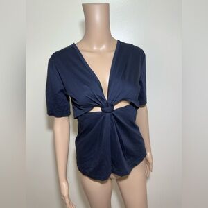Dion Lee‎ Women's Navy Blue Twisted Knot Navy Blouse 3/4 Sleeve